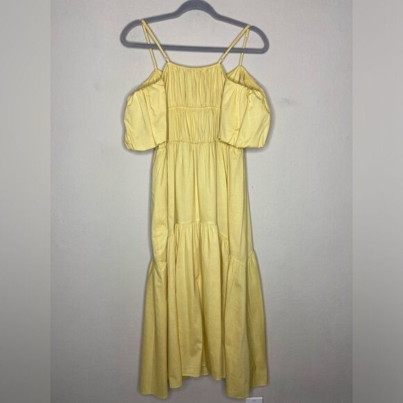 Vince Draped Midi Yellow Dress Cold-Shoulder Tiered Size 0 - Picture 16 of 16
